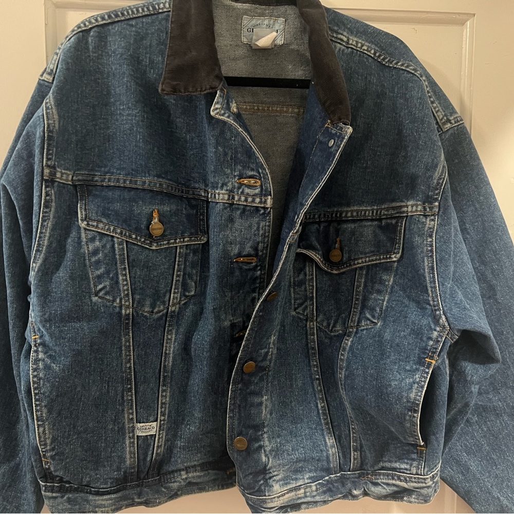 Marithe Francois Girbaud Blue Denim Jacket with Black Collar